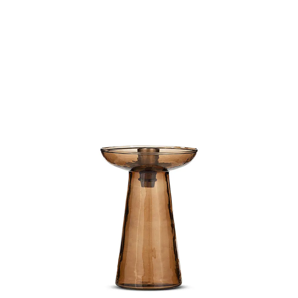 Nkuku Avyn Recycled Glass Candle Holder Smoke Amber Small